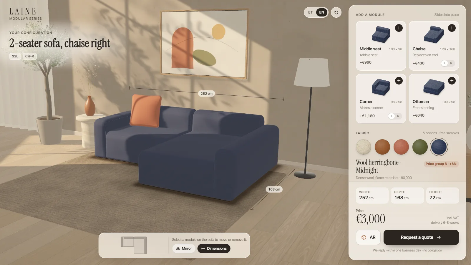 Modular sofa configurator