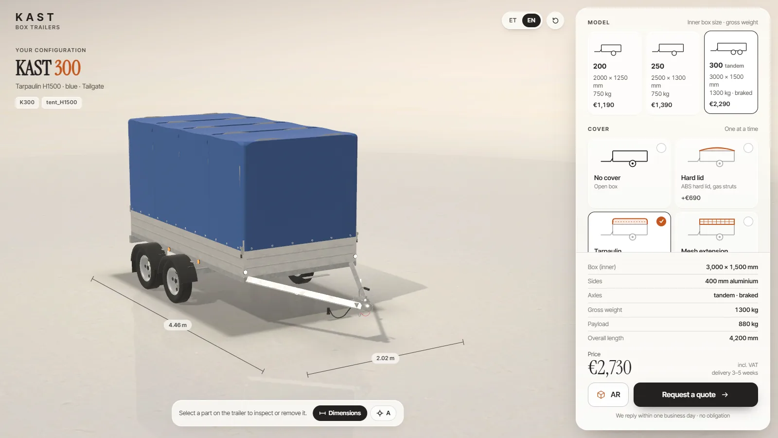 Box trailer configurator