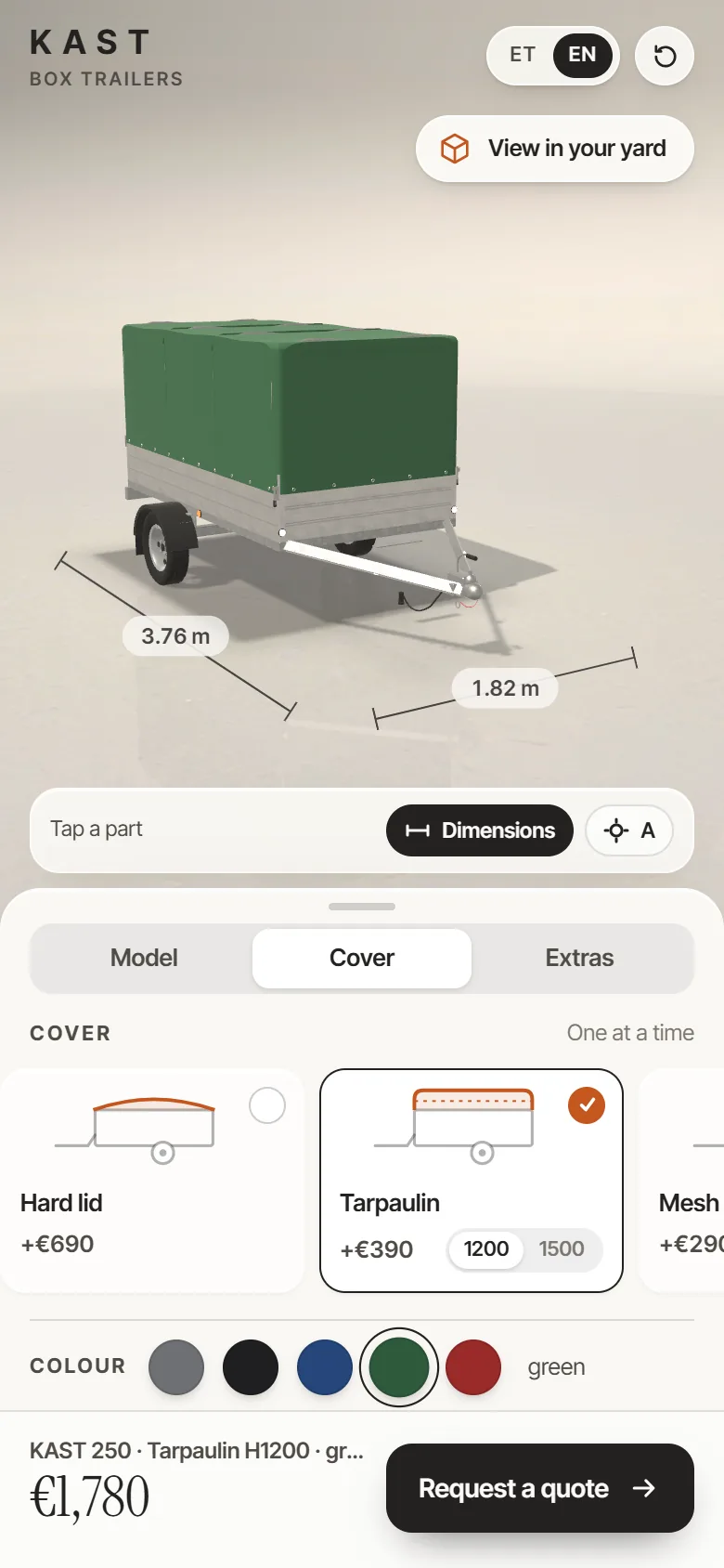 Trailer configurator on a phone